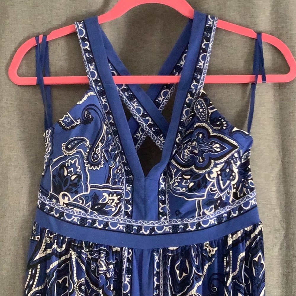 💥 INC International Concepts long blue paisley dress Sz Small